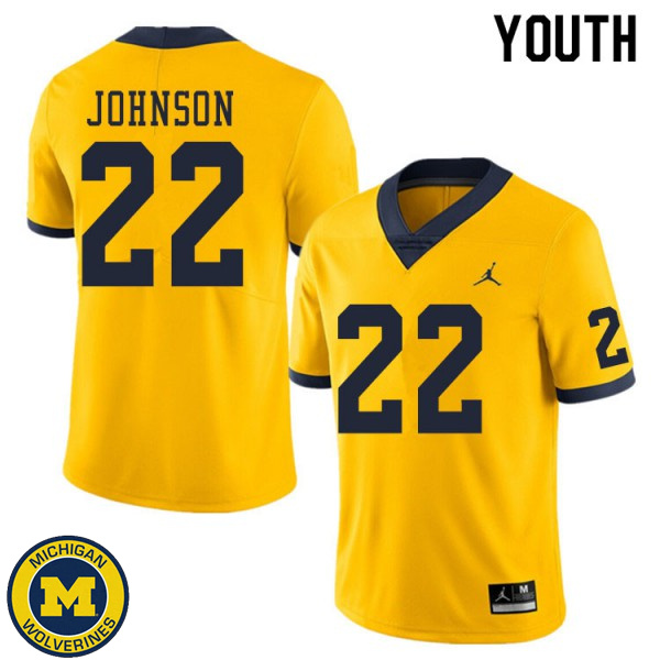 Youth Michigan Wolverines #22 George Johnson Yellow College Game Jersey